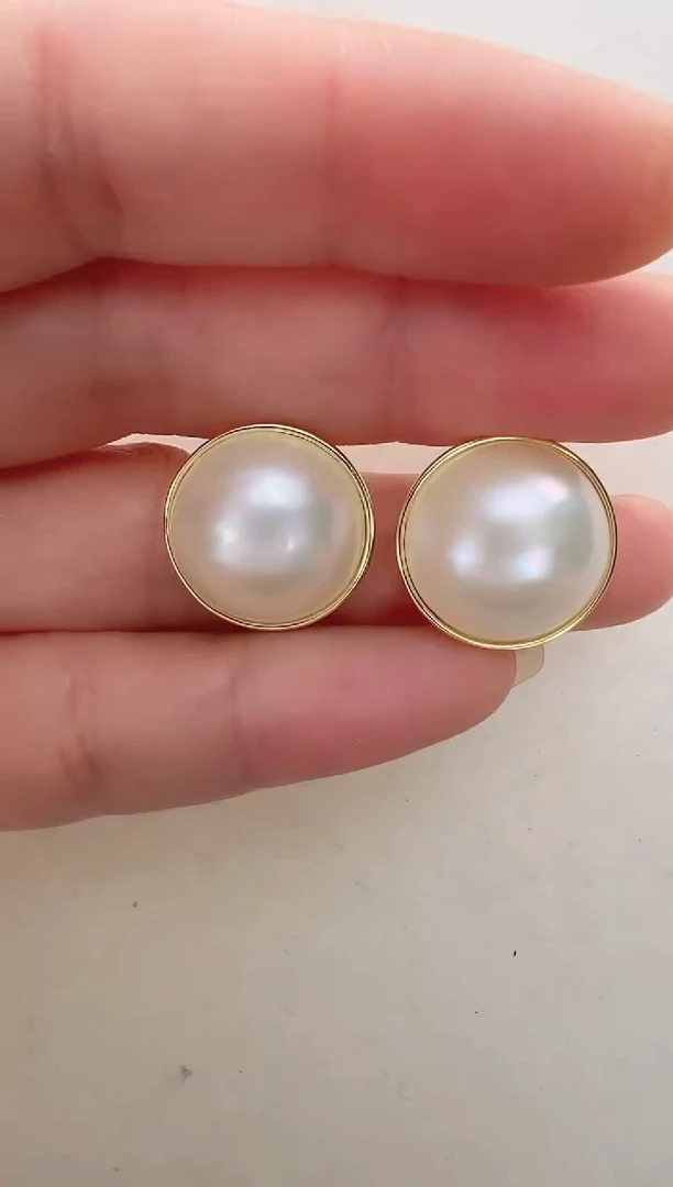 【闪购商品】拼合珍珠（马贝珠）耳饰银S925镶嵌白色光板