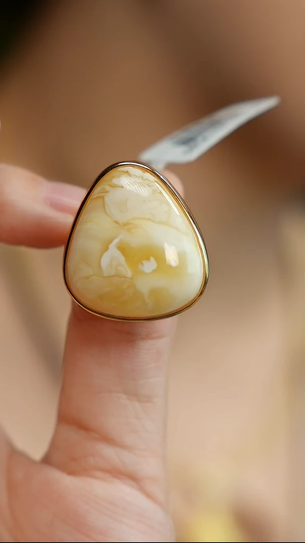 银S925镶嵌蜜蜡戒指饭团儿