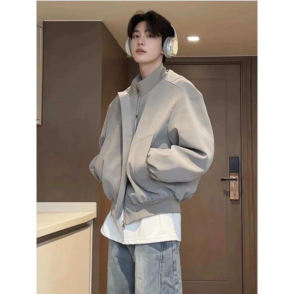 美式短款立领飞行夹克PU皮衣休闲外套男士秋季宽松百搭工装棒球服