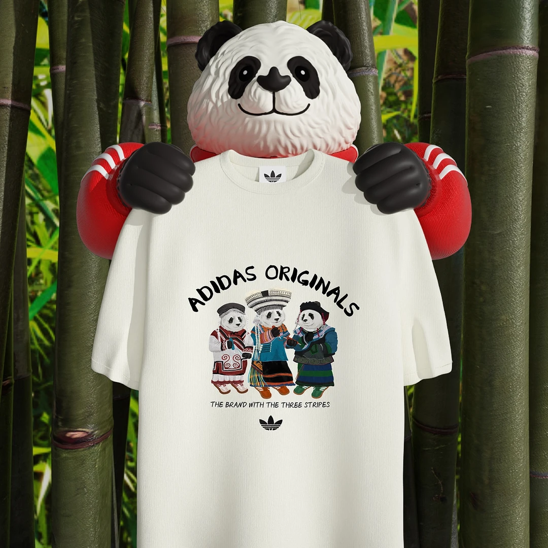 Adidas三叶草纯棉熊猫印花运动短袖T恤IB7061