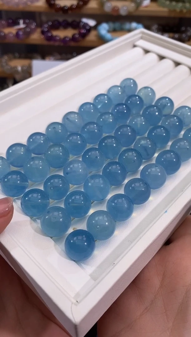 水晶手链未镶嵌海蓝宝单珠14mm多样性发一