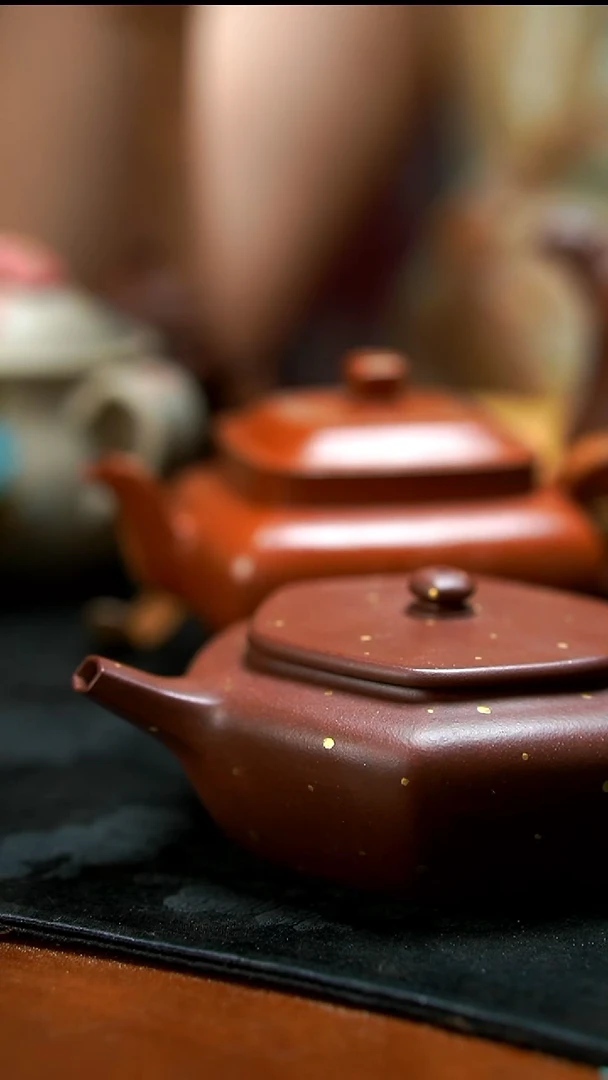 茶壶紫砂小**6紫泥洒金扁晨壶