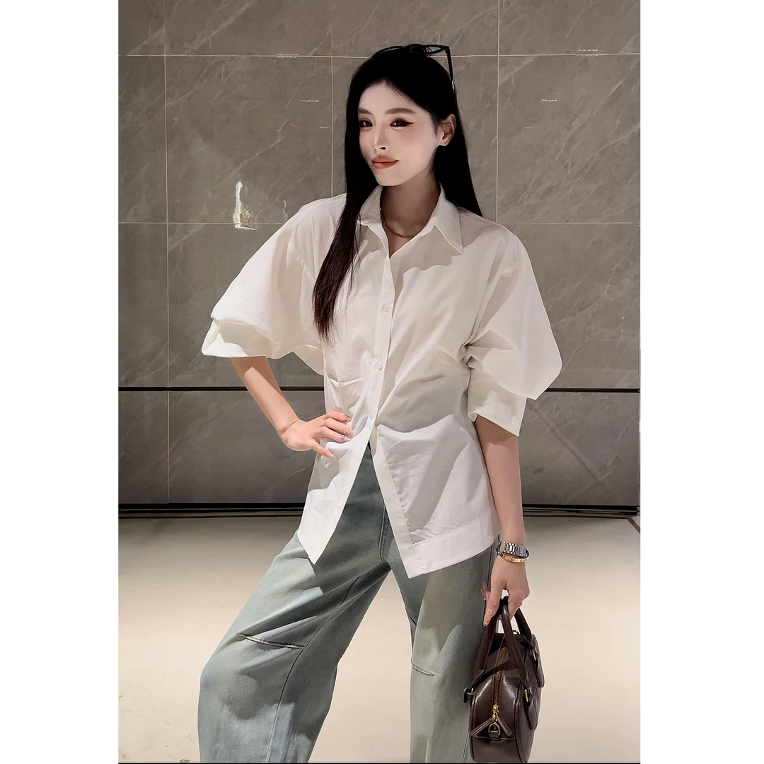 韩版小众复古收腰白衬衫女2025春季新款气质衬衣别致超好看小衫潮