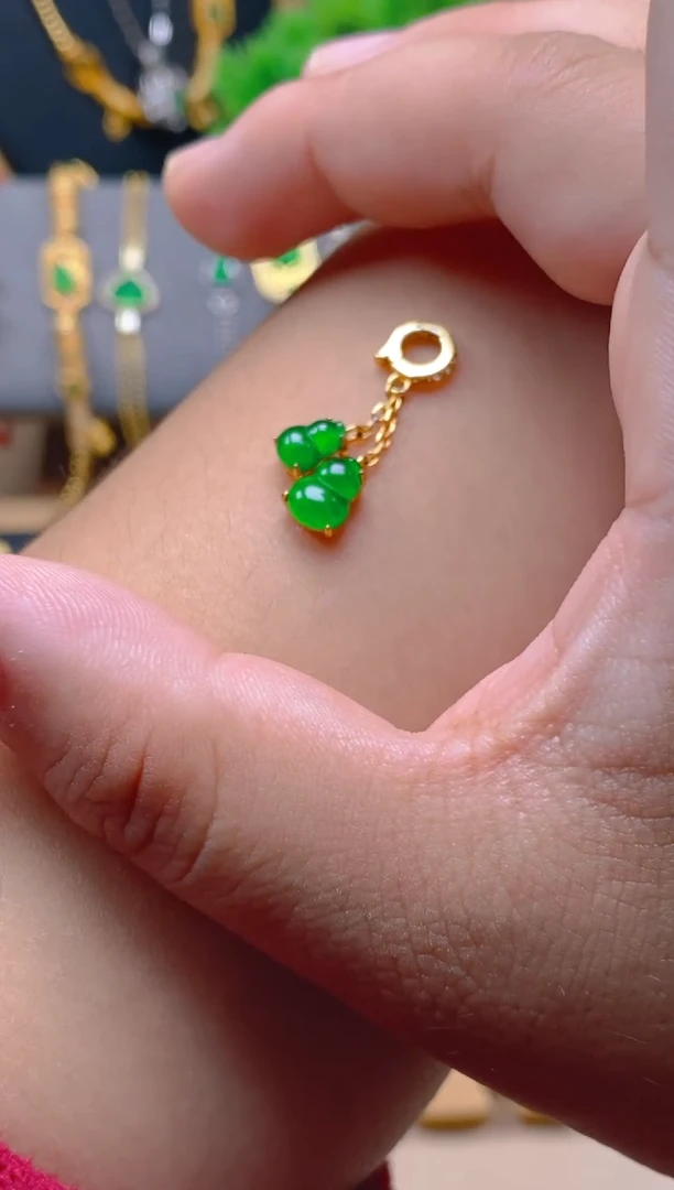 吊坠(不含链)银S925镶嵌翡翠双葫芦万能扣