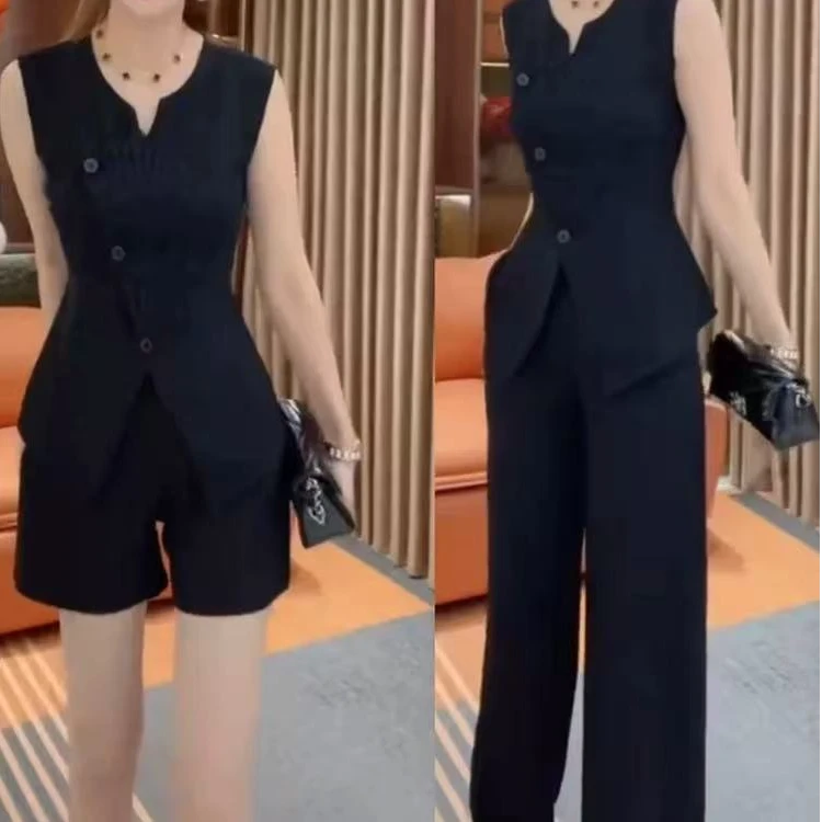 时尚感显瘦高级套装无袖上衣裤子