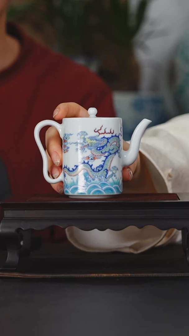 【闪购商品】涂杏花斗彩双龙出海四方壶