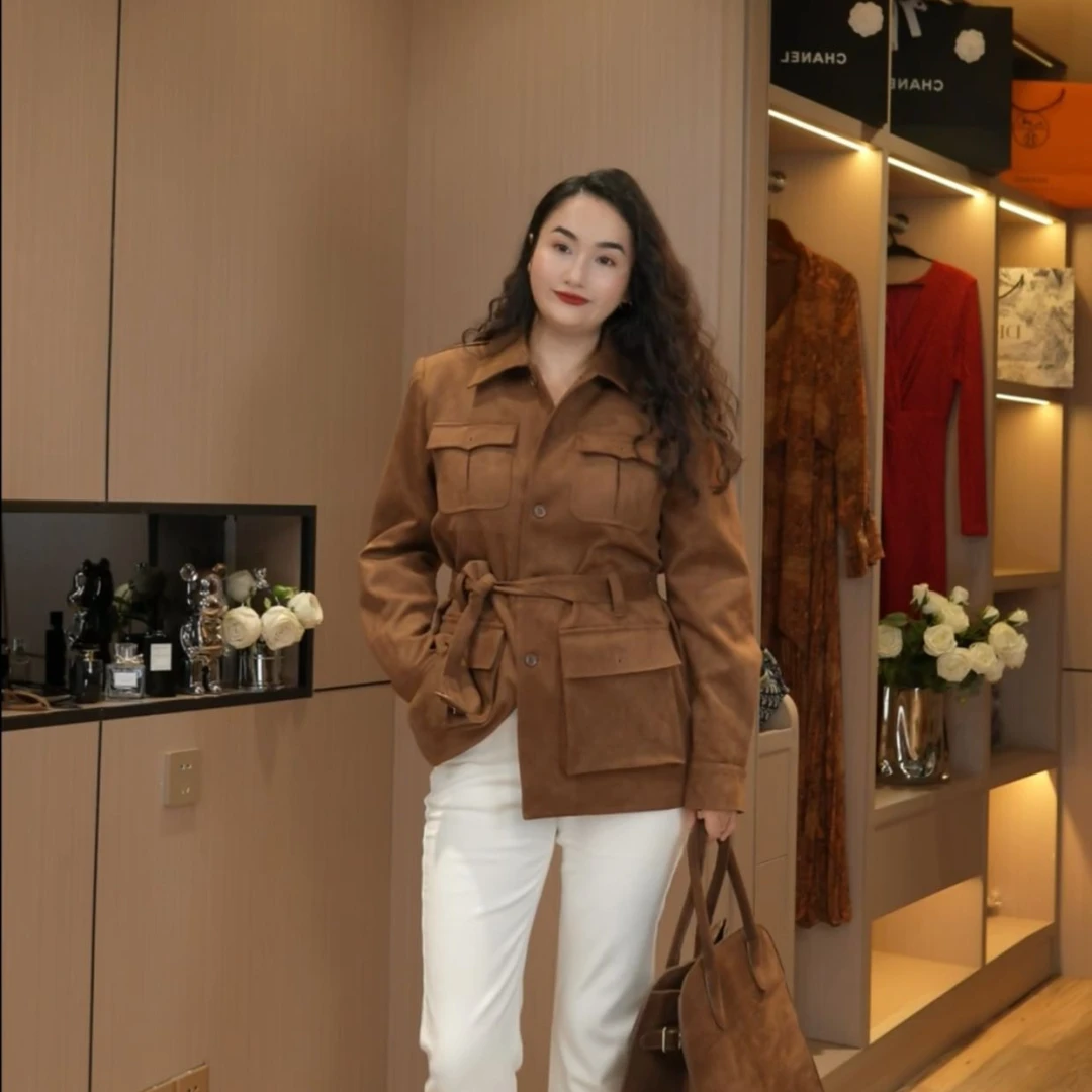 (清货)复古美拉德女秋冬新款高级感仿鹿反绒面双口袋工装外套