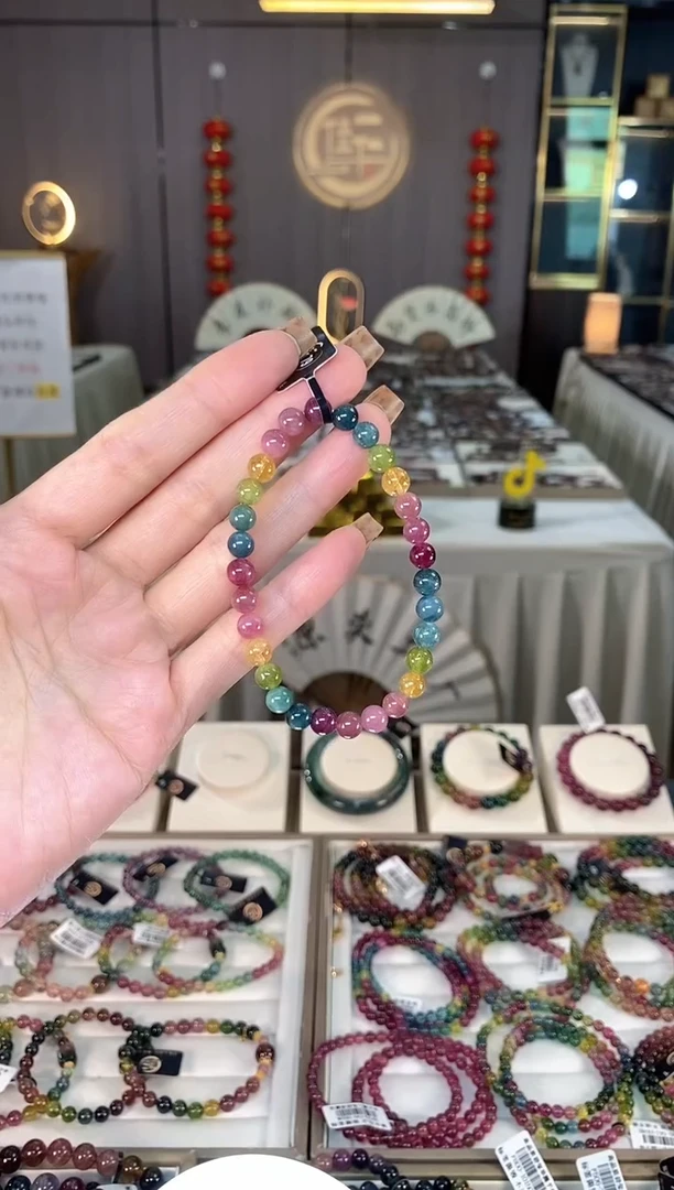 未镶嵌老矿碧玺色标彩虹单圈手串6mm+碧玺dan多样性发货一条