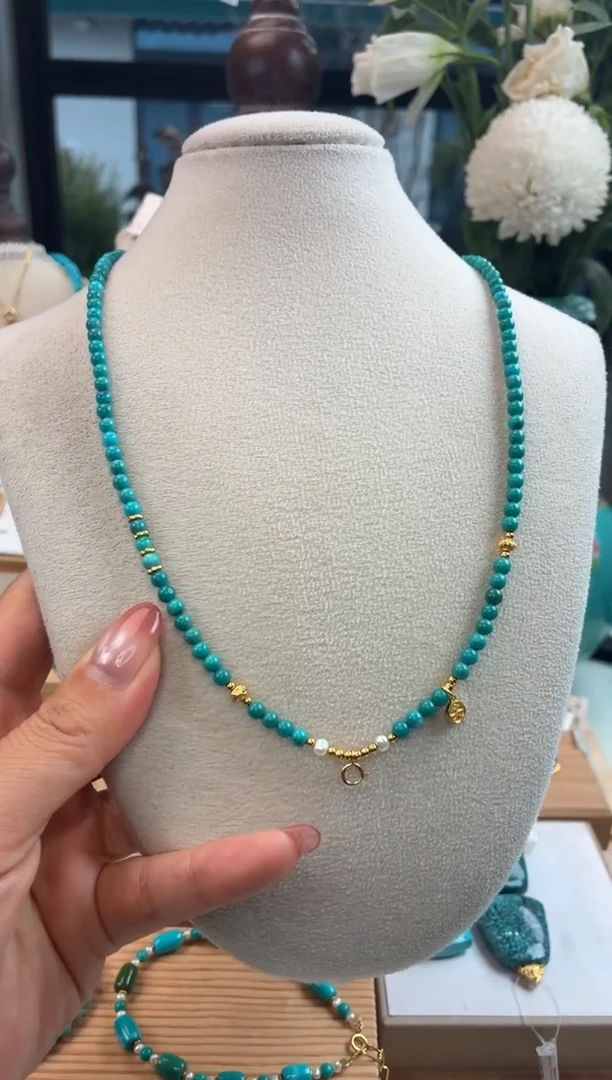 银S925镀金镶嵌绿松石项链1