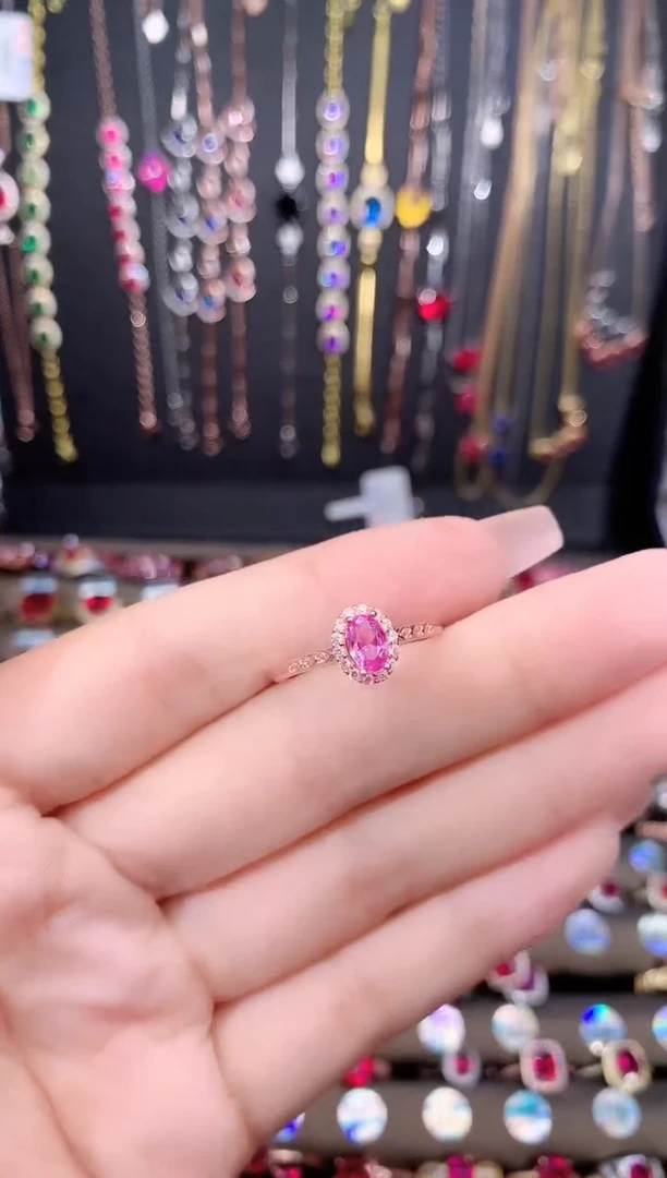 蓝宝石戒指银S925镶嵌玫瑰金