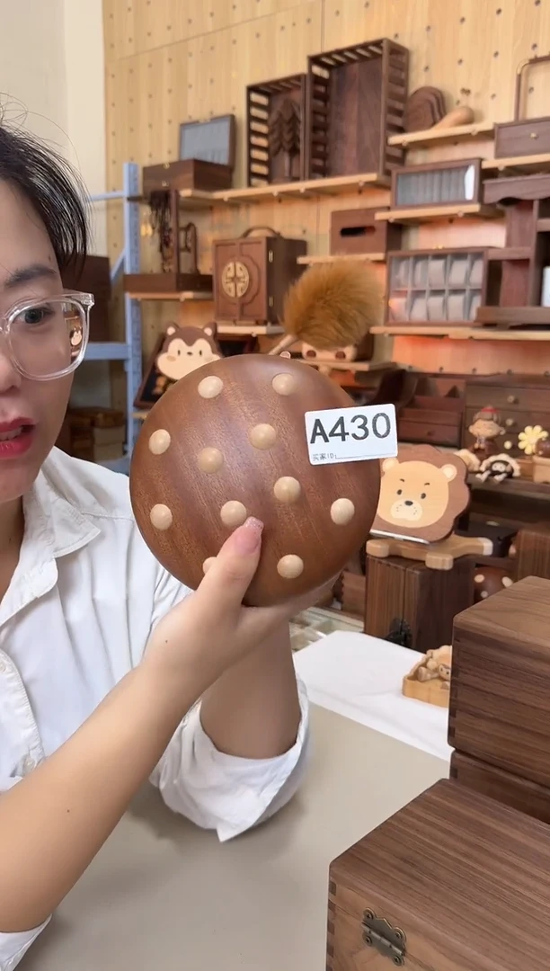 木430乌檀木实木蘑菇收纳盒