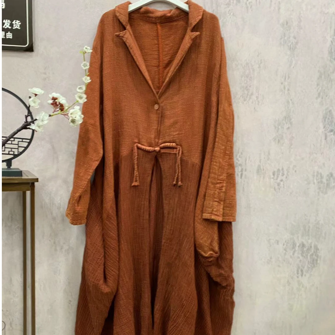 2025早春外套高定稀疏亚麻重工拼接宽松休闲时尚气质风衣外套