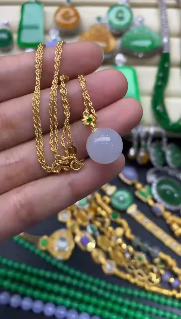 颈饰18K金镶嵌翡翠141-中国好珍宝