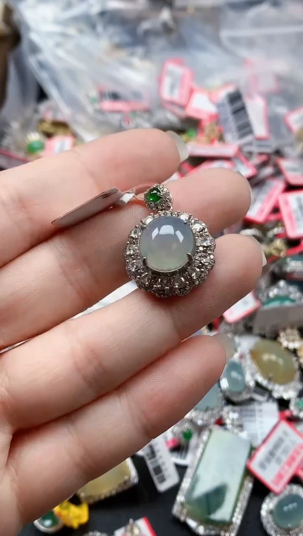 银S925镶嵌戒指翡翠天然A货缅甸翡翠