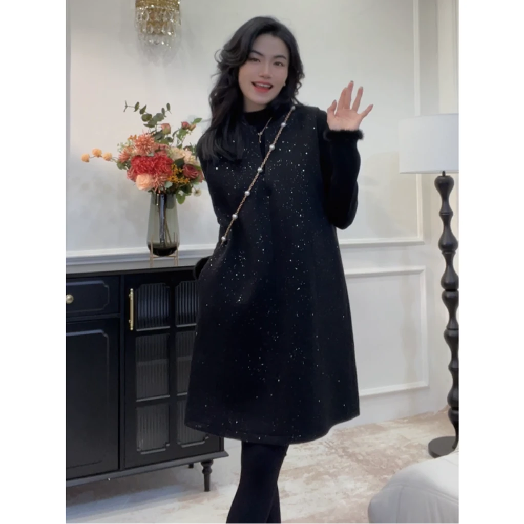 裙长90cm【氛围感的神】秋冬背心裙毛呢裙女叠穿中长款连衣裙子女LY