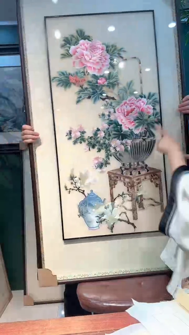 竖款非遗苏绣手工刺绣装饰画不包邮