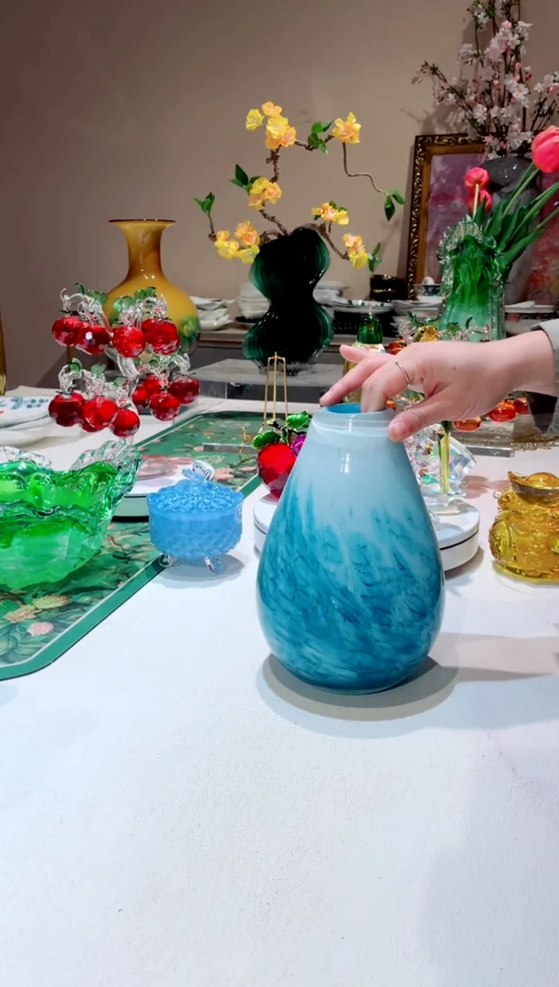【闪购商品】琉璃手工艺品  蓝色 水滴小花瓶