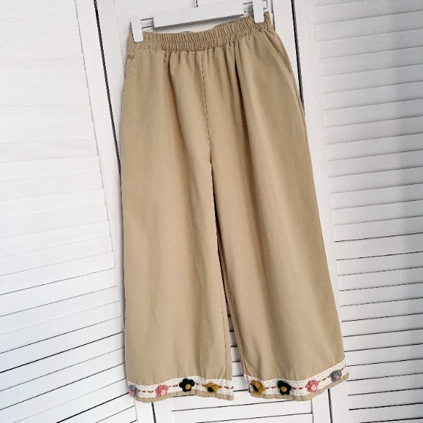 可衣-【小花裤】森系春新款直筒裤微胖女生薄款