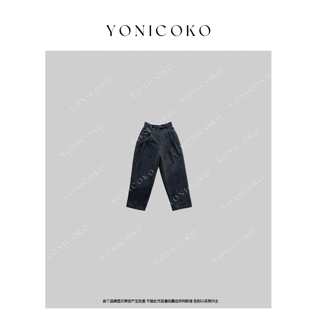 【Yoni Coko】羊毛灰色毛呢休闲裤 斜纹裤长裤QB23067