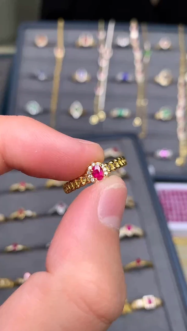 银S925镶嵌戒指红宝石戒指