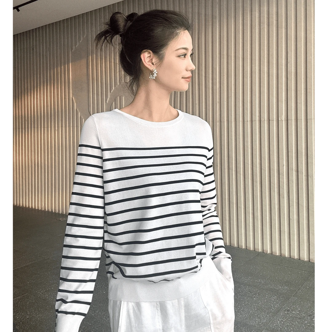 AMASS/阿玛施时尚洋气高级条纹韩系长袖百搭显瘦针织衫538025