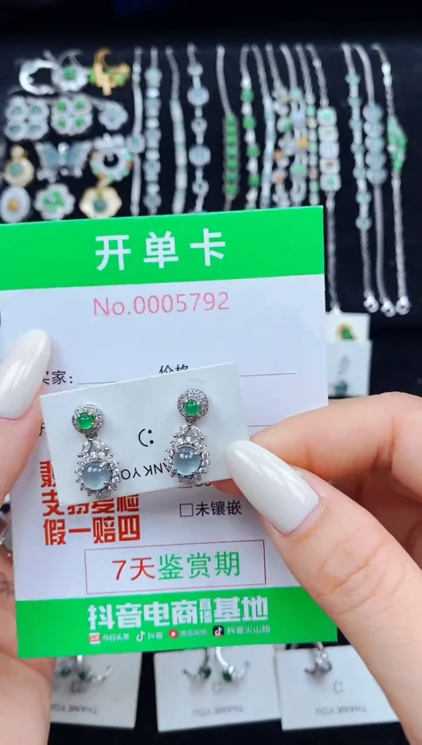 翡翠银S925镶嵌耳饰5792