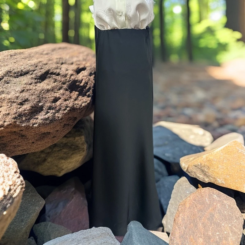 时尚洋气显瘦气质长款修身醋酸鱼尾裙