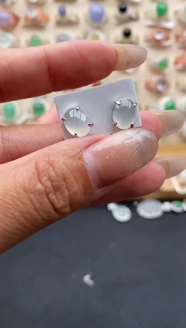 银S925镶嵌戒指翡翠缅甸天然A货翡翠33  2-3