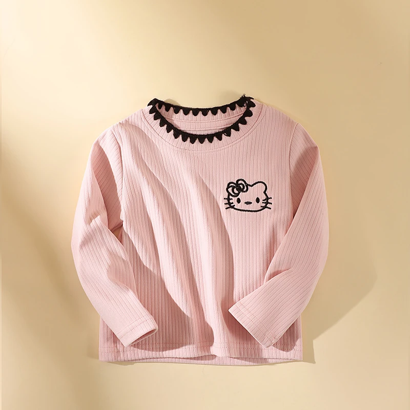 新款儿童刺绣打底衫 长袖T恤女童休闲百搭上衣宝宝中大童圆领秋冬