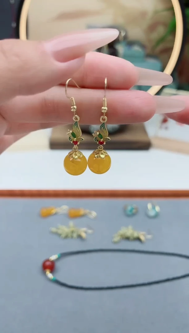 玛瑙/玉髓耳饰银S925镶嵌8852