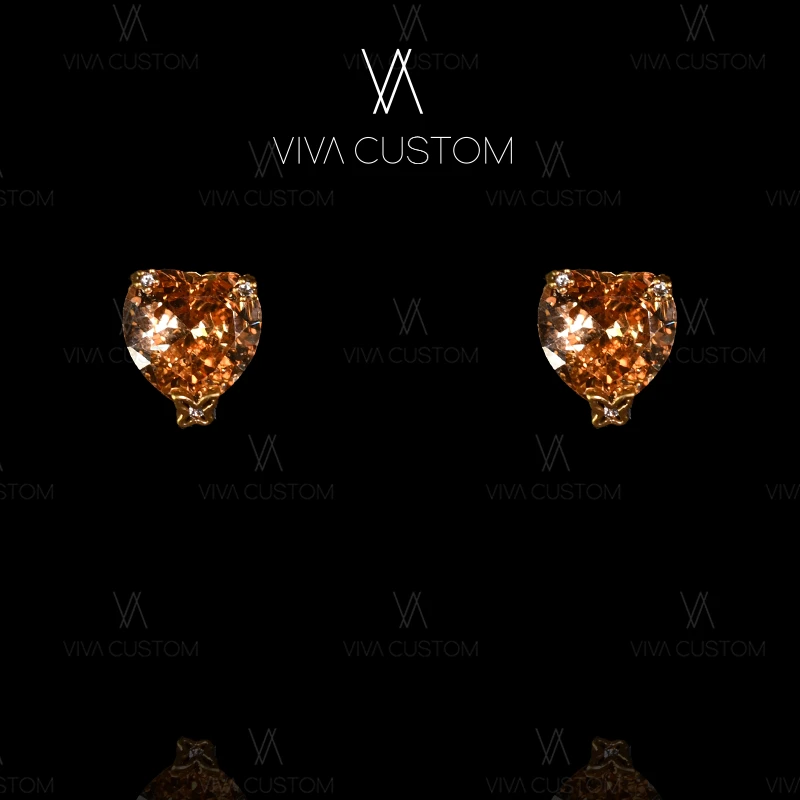 铜合金合成锆石耳饰 (小而美系列)百搭极简落日橙耳钉