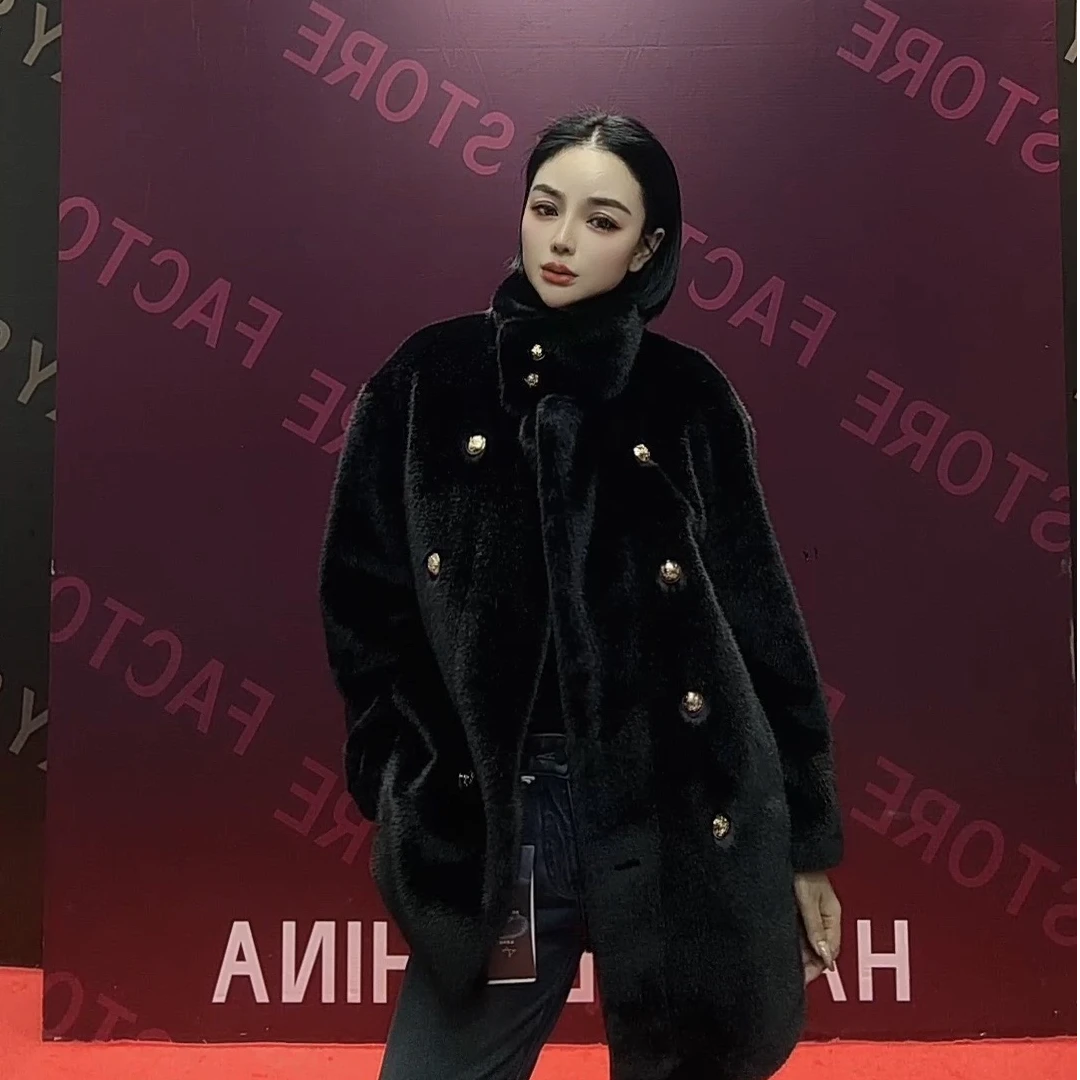 512冬季年轻款短款皮毛一体水貂毛环保皮草毛中长款毛外套