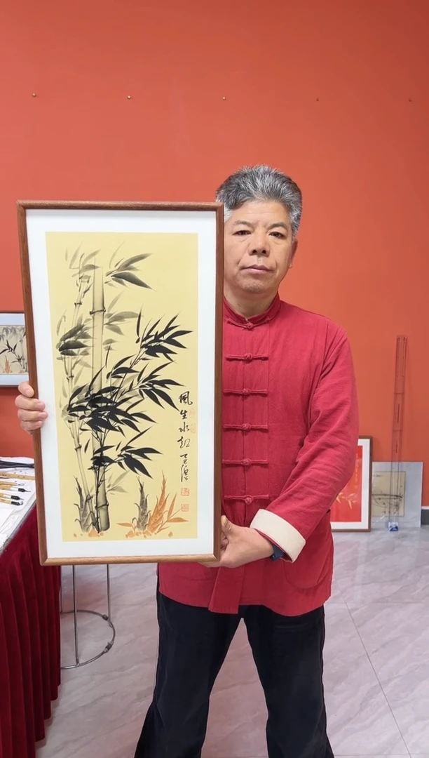 书法张富民手绘作品/风生水起//古宣（乌檀木外框）35*70cm左右