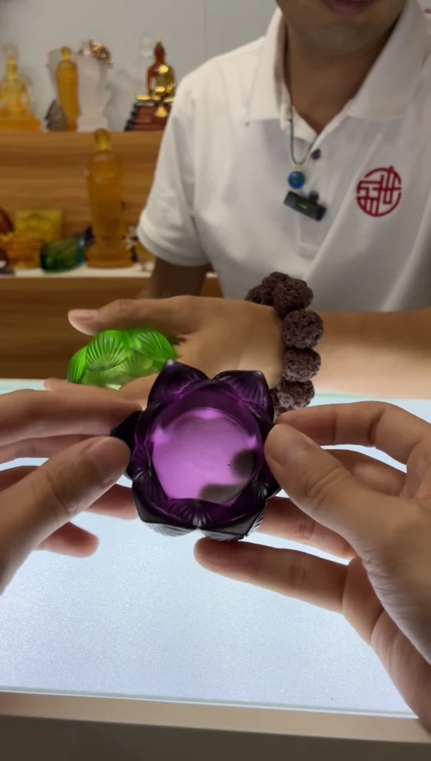 琉璃手工艺品米*莲花烛台7公分紫色