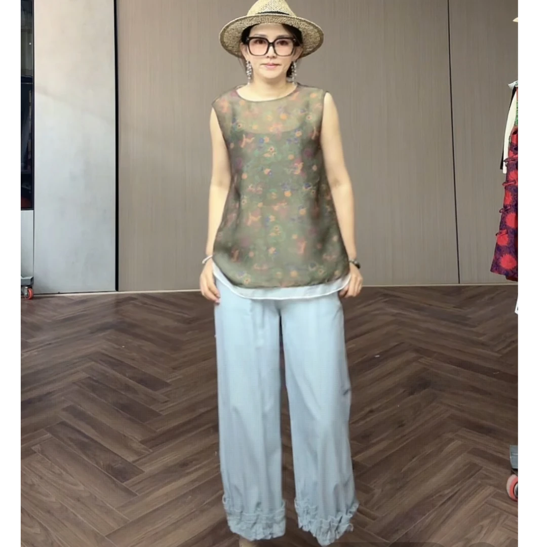 508/2513-1/135-31    松紧腰显瘦直筒休闲裤宽松阔腿裤木耳边裤