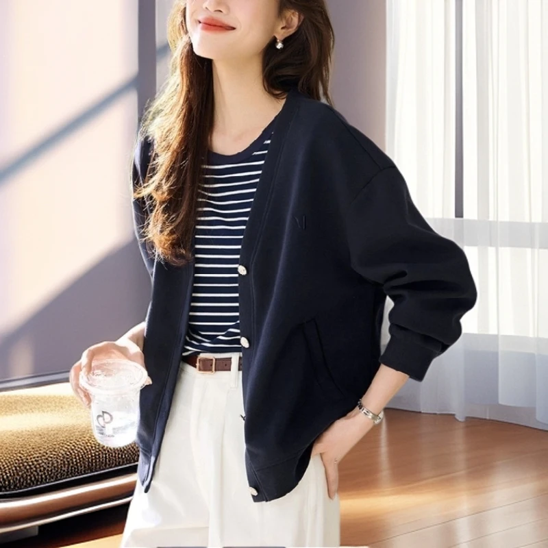 【雅岚女装】时尚洋气显瘦学院气质休闲感空气层春秋款针织开衫外套