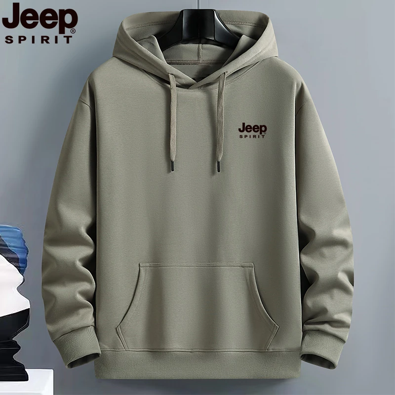JEEPSPIRIT吉普秋款连帽卫衣男士休闲打底衫重磅棉外套大码帽衫男