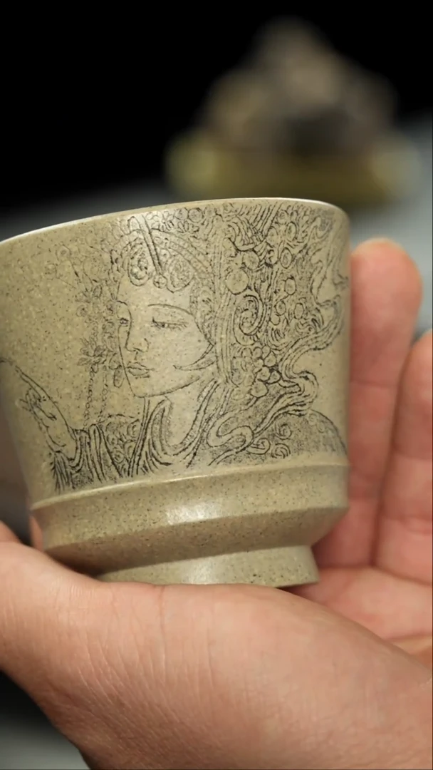 茶壶紫砂万****~龙骨本绿 婵娟杯 刻绘