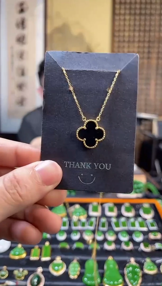 颈饰银S925镀金镶嵌和田玉四叶草吊坠一体链多样性发一