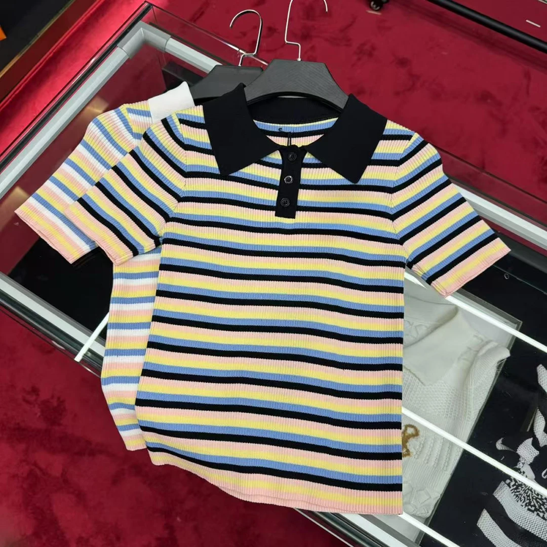 女装设计师条纹翻领撞色时尚百搭毛针织小香条纹潮牌#TX-73