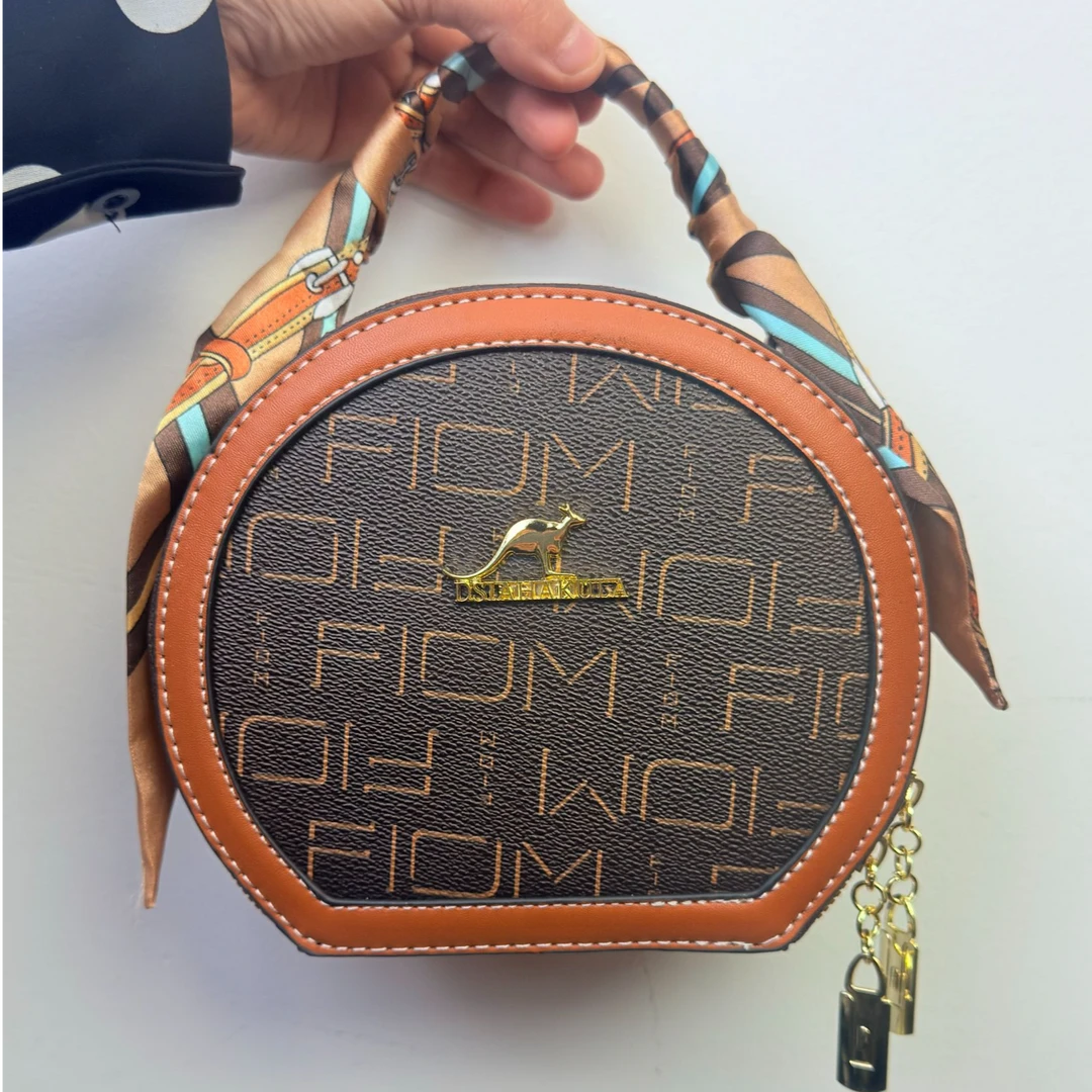 3511#流行小包斜挎包新款时尚高级感印花女包单肩手提复古小圆包