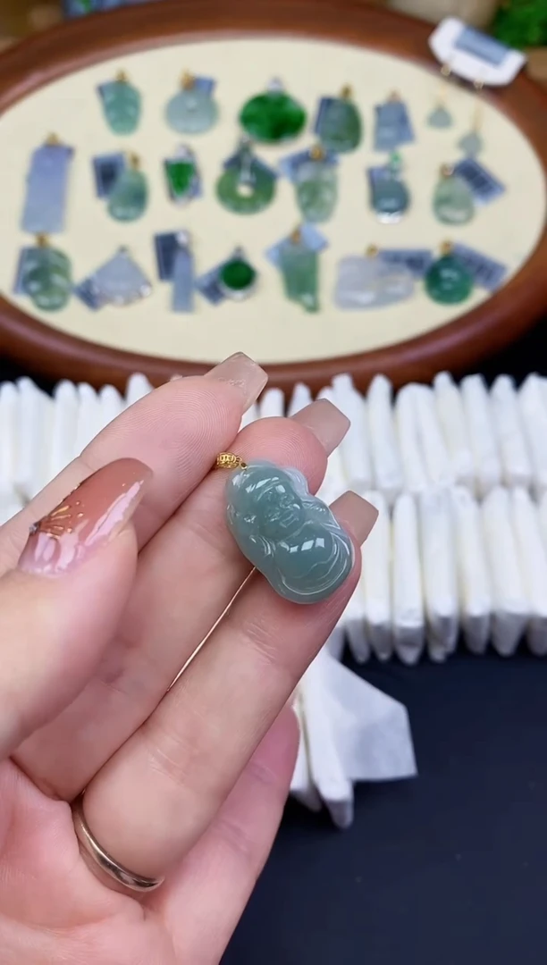 吊坠(不含链)18K金镶嵌翡翠财神18K金扣镶嵌@@CMT