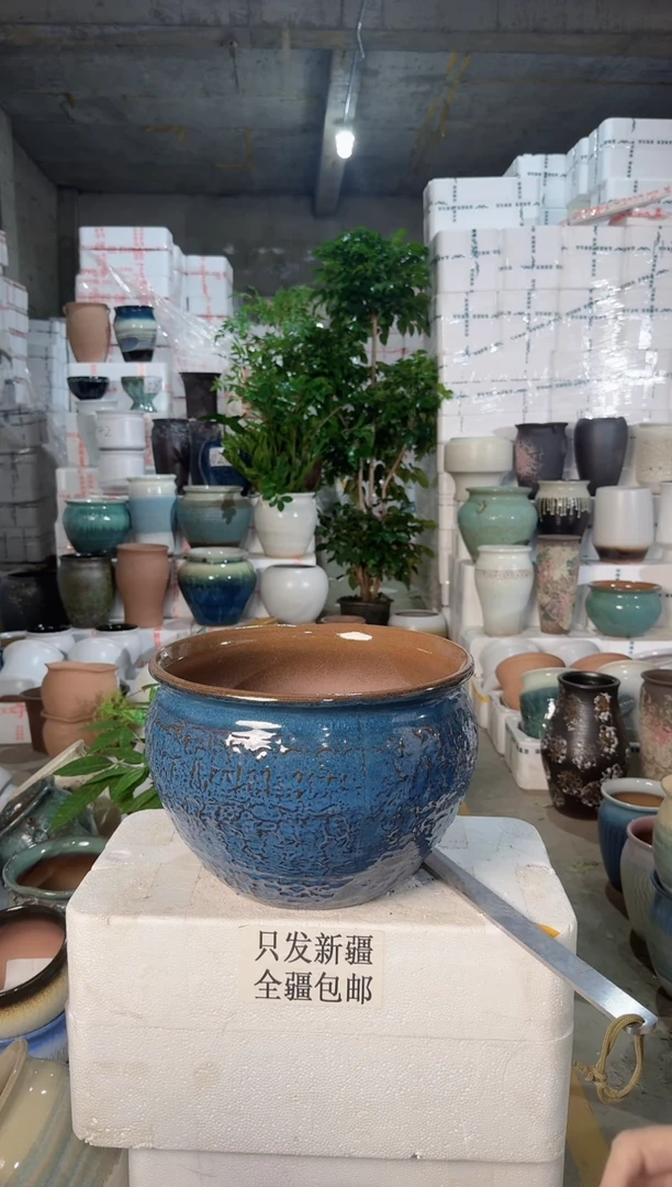 蓝色浮雕大盆一个装口28高21