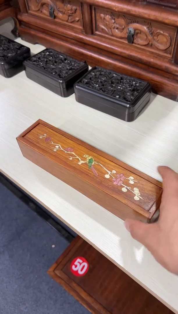木木 螺钿镶嵌机关盒储物盒存香盒鸟踏花枝