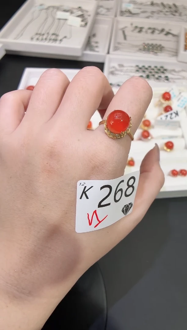 银S925镶嵌南红玛瑙戒指多样性发一K268