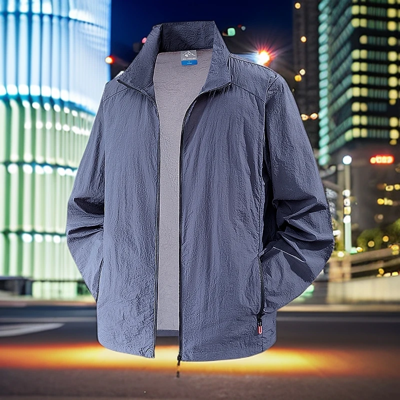 透气男夏季城市户外防晒服春季防紫外线常规款宽松型透气轻薄立领