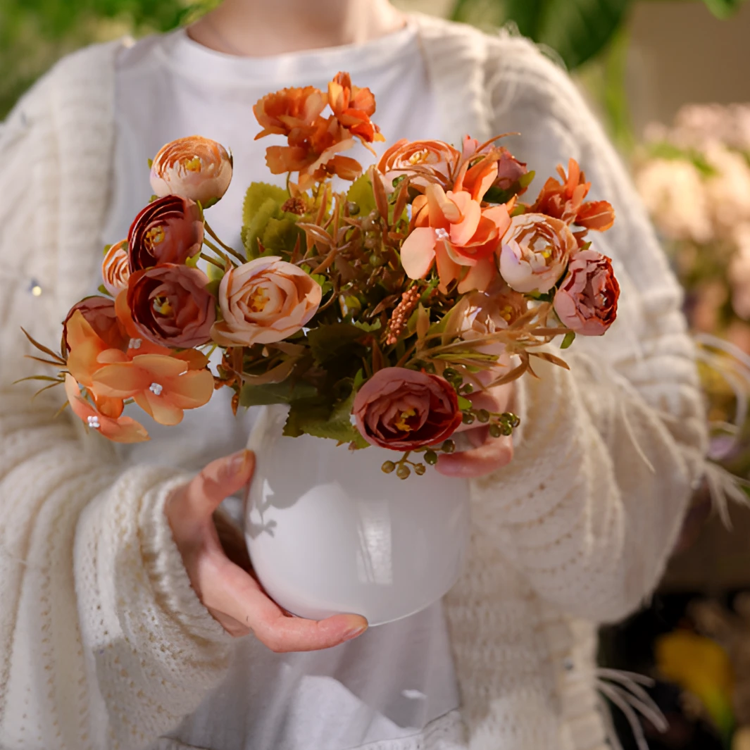 秋色系把束绢布仿真花田园风氛围感餐桌花装饰