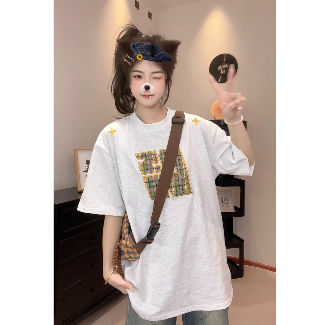 美式复古纯棉小众短袖T恤美式半袖夏季新款ins国潮牌刺绣半袖上衣