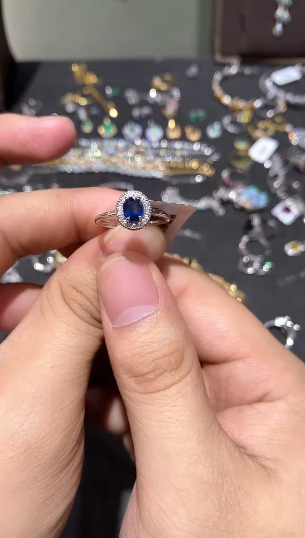戒指蓝宝石银S925镶嵌戒指