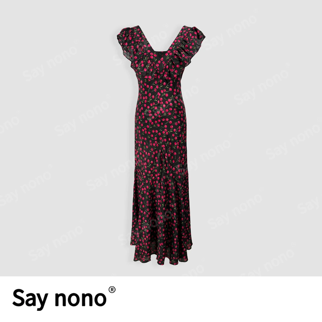 懒猫nono│Saynono夏季新款碎花V领显瘦修身收腰气质连衣裙H31009X